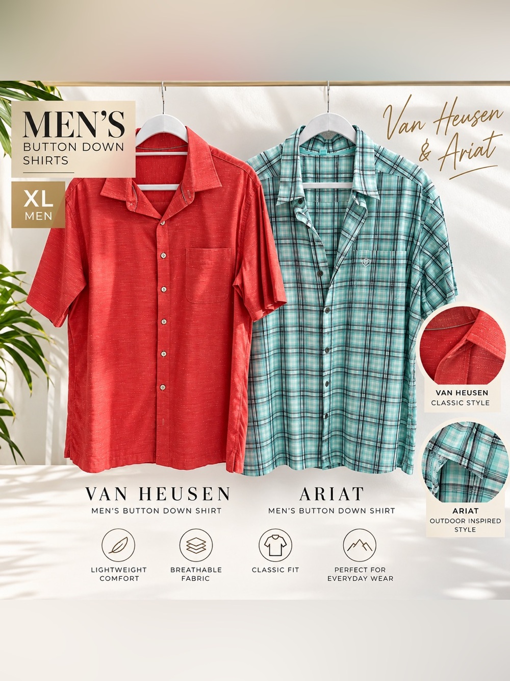 Men’s XL Button-Down Shirts – Van Heusen & Ariat